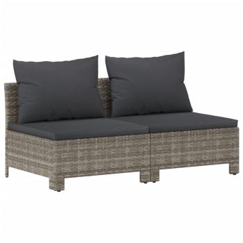 7-tlg. Garten-Lounge-Set mit Kissen Grau Poly Rattan
