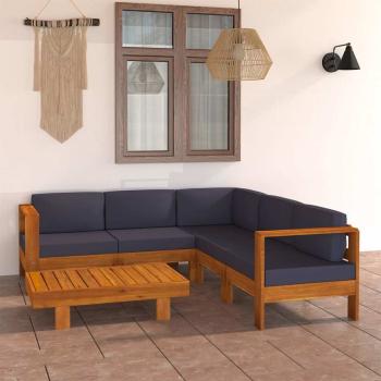 ARDEBO.de - 6-tlg. Garten-Lounge-Set mit Dunkelgrauen Auflagen Akazienholz