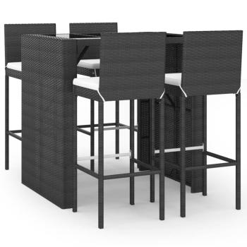 5-tlg. Gartenbar-Set mit Kissen Schwarz Poly Rattan