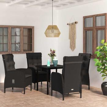ARDEBO.de - 5-tlg. Garten-Essgruppe mit Kissen Schwarz