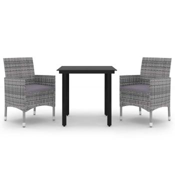 3-tlg. Garten-Essgruppe mit Auflagen Poly Rattan und Glas