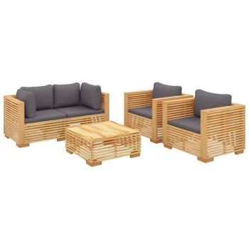 5-tlg. Garten-Lounge-Set mit Kissen Massivholz Teak