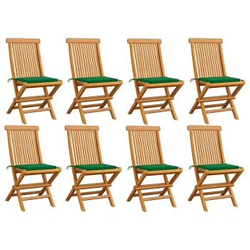 ARDEBO.de - Klappstühle mit grünen Kissen, 8-teilig, Massivholz Teakholz