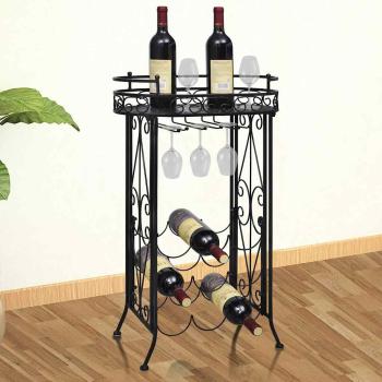 ARDEBO.de - Weinregal für 9 Flaschen mit Stielglashalter Metall