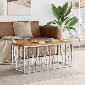 ARDEBO.de - Couchtisch Silbern Edelstahl und Massivholz Akazie