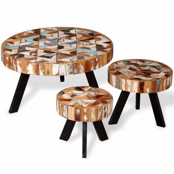ARDEBO.de - 3-tlg. Couchtisch-Set Altholz Massiv