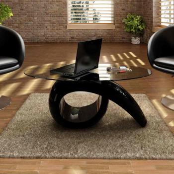 ARDEBO.de - Couchtisch mit ovaler Glasplatte Hochglanz Schwarz