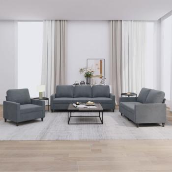 ARDEBO.de - 3-tlg. Sofagarnitur mit Kissen Dunkelgrau Samt