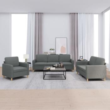 ARDEBO.de - 3-tlg. Sofagarnitur mit Kissen Dunkelgrau Stoff