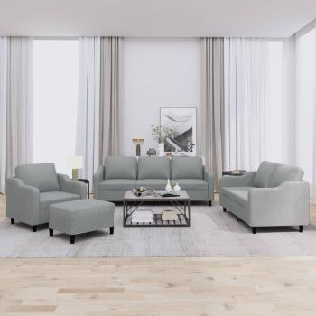 ARDEBO.de - 4-tlg. Sofagarnitur mit Kissen Hellgrau Stoff