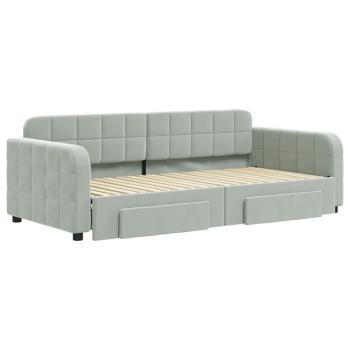 Tagesbett Ausziehbar mit Schubladen Hellgrau 90x190 cm Samt