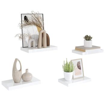 Schweberegale 4 Stk. Hochglanz-Weiß 40x23,5x3,8 cm MDF
