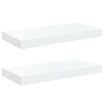 Schweberegale 2 Stk. Hochglanz-Wei? 50x23,5x3,8 cm MDF