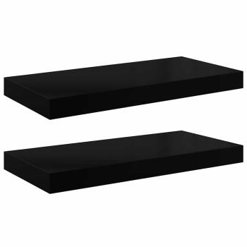 Schweberegale 2 Stk. Hochglanz-Schwarz 50x23,5x3,8 cm MDF