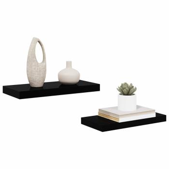 Schweberegale 2 Stk. Hochglanz-Schwarz 50x23,5x3,8 cm MDF