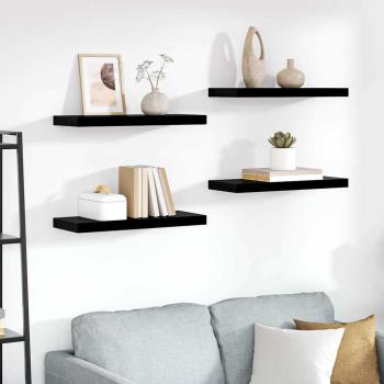 ARDEBO.de - Schweberegale 4 Stk. Hochglanz-Schwarz 60x23,5x3,8 cm MDF