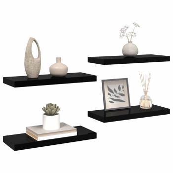 Schweberegale 4 Stk. Hochglanz-Schwarz 60x23,5x3,8 cm MDF
