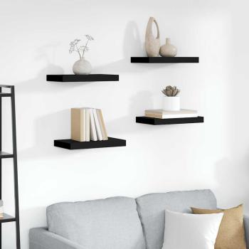 ARDEBO.de - Schweberegale 4 Stk. Schwarz 40x23,5x3,8 cm MDF