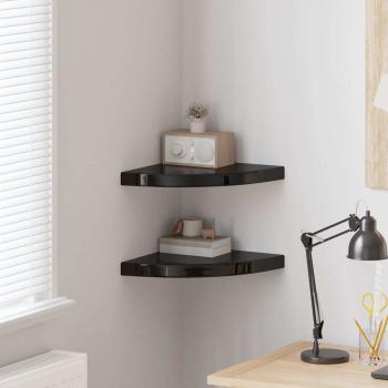 ARDEBO.de - Eck-Schweberegale 2 Stk. Hochglanz-Schwarz 35x35x3,8 cm MDF