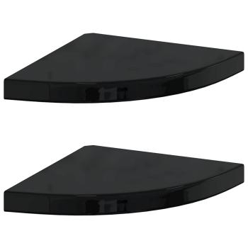 Eck-Schweberegale 2 Stk. Hochglanz-Schwarz 35x35x3,8 cm MDF