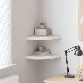 ARDEBO.de - Eck-Schweberegale 2 Stk. Eichen-Optik und Weiß 35x35x3,8 cm MDF
