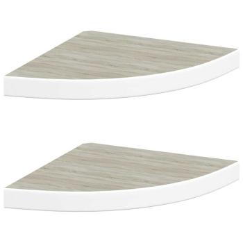 Eck-Schweberegale 2 Stk. Eichen-Optik und Weiß 35x35x3,8 cm MDF