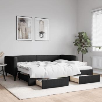 ARDEBO.de - Tagesbett Ausziehbar mit Schubladen Schwarz 90x200 cm Stoff