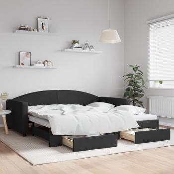 ARDEBO.de - Tagesbett Ausziehbar mit Schubladen Schwarz 100x200 cm Stoff