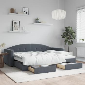 ARDEBO.de - Tagesbett Ausziehbar mit Schubladen Dunkelgrau 80x200 cm Samt