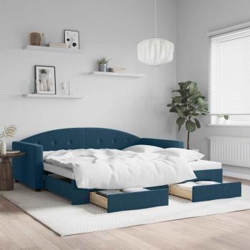 ARDEBO.de - Tagesbett Ausziehbar mit Schubladen Blau 100x200 cm Samt
