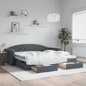 ARDEBO.de - Tagesbett Ausziehbar mit Schubladen Dunkelgrau 100x200 cm Samt