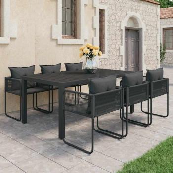 ARDEBO.de - 7-tlg. Garten-Essgruppe PVC Rattan Schwarz