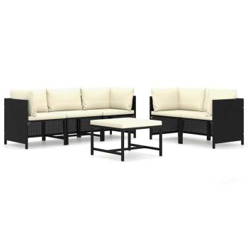 6-tlg. Garten-Lounge-Set mit Kissen Poly Rattan Schwarz