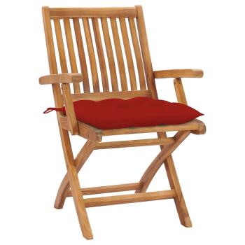 Klappstühle, 2 Stück, mit roten Kissen, aus massivem Teakholz