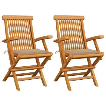 ARDEBO.de - Klappstühle mit beigen Kissen, 2 Stück, Massivholz Teakholz
