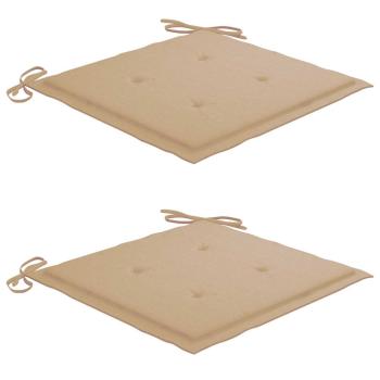 Klappstühle mit beigen Kissen, 2 Stück, Massivholz Teakholz