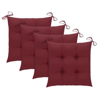 Klappstühle mit weinroten Kissen, 4 Stück, Massivholz Teakholz