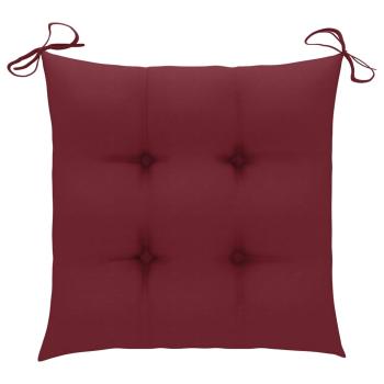 Klappstühle mit weinroten Kissen, 4 Stück, Massivholz Teakholz