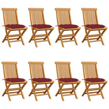 ARDEBO.de - Klappstühle mit weinroten Kissen, 8-teilig, Massivholz Teakholz