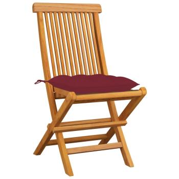 Klappstühle mit weinroten Kissen, 8-teilig, Massivholz Teakholz