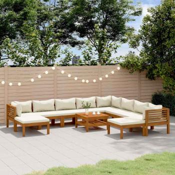 ARDEBO.de - 11-tlg. Garten-Lounge-Set mit Creme Kissen Massivholz Akazie