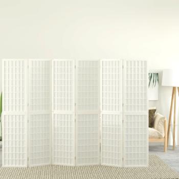 ARDEBO.de - 6-tlg. Paravent Japanischer Stil Faltbar 240x170 cm Weiß