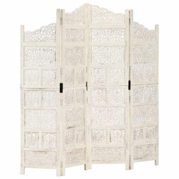 ARDEBO.de - 4tlg. Raumteiler Handgeschnitzt Weiß 160×165cm Mango Massivholz