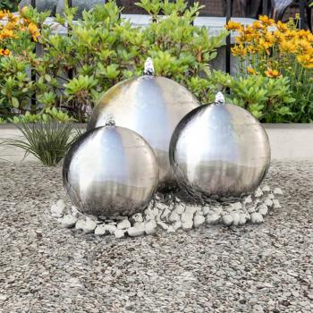 ARDEBO.de - 3 Stk. Garten-Springbrunnen Sphäre mit LEDs Edelstahl