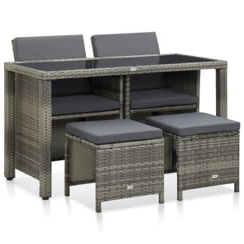 ARDEBO.de - 5-tlg. Garten-Essgruppe mit Auflagen Poly Rattan Grau