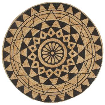 ARDEBO.de - Teppich Handgefertigt Jute Schwarzer Druck 120 cm