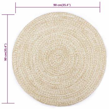 Teppich Handgefertigt Jute Weiß und Natur 90 cm