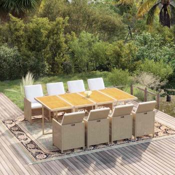 ARDEBO.de - 9-tlg. Garten-Essgruppe mit Kissen Poly Rattan Beige