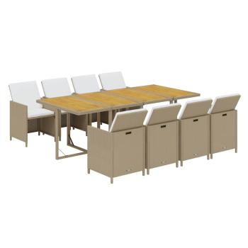 9-tlg. Garten-Essgruppe mit Kissen Poly Rattan Beige