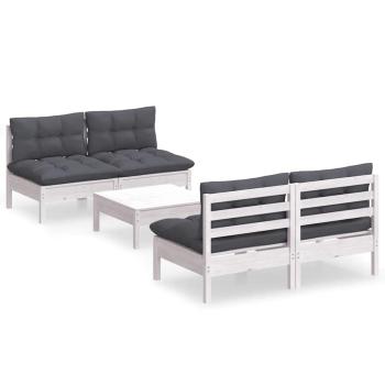 5-tlg. Garten-Lounge-Set mit Anthrazit Kissen Kiefernholz
